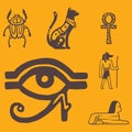 Egypt travel history sybols hand drawn design traditional hieroglyph vector illustration style.