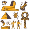 Egypt travel history sybols hand drawn design traditional hieroglyph vector illustration style.