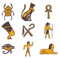 Egypt travel history sybols hand drawn design traditional hieroglyph vector illustration style.