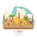 Egypt travel vector with pyramids. Egyptian traditional icons in flat design. Holiday banner. Vacation and summer. Royalty Free Stock Photo