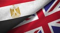 Egypt and United Kingdom two flags textile cloth, fabric texture