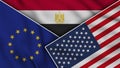 Egypt United States of America European Union Flags Together Fabric Texture Illustration