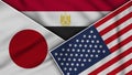 Egypt United States of America Japan Flags Together Fabric Texture Illustration