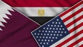 Egypt United States of America Qatar Flags Together Fabric Texture Illustration