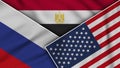 Egypt United States of America Russia Flags Together Fabric Texture Illustration