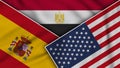 Egypt United States of America Spain Flags Together Fabric Texture Illustration