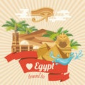 Egypt vector. Modern hipster style. Egyptian traditional icons in flat design. Vacation and summer Royalty Free Stock Photo