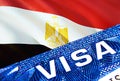 Egypt visa document close up. Passport visa on Egypt flag. Egypt visitor visa in passport,3D rendering. Egypt multi entrance in