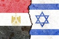 Egypt vs Israel flags on cracked wall, political conflict concept Royalty Free Stock Photo