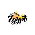 Egypt welcome typography text with pyramids. Modern lettering logo for postcard, banner, website. Print design for souvenir