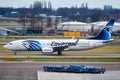 EgyptAir Boeing 737-800 registration SU-GDX taxing at the Amsterdam Schiphol Airport.