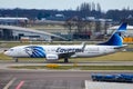 EgyptAir Boeing 737-800 registration SU-GDX taxing at the Amsterdam Schiphol Airport.