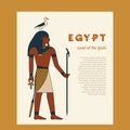 Egyptian ancient god Seb or Keb. The man is holding a staff. On the head are bird. Ankh. Vector illustration. Royalty Free Stock Photo