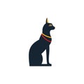 Egyptian ancient sacred black cat statue, flat vector illustration isolated.