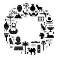 Egyptian ancient symbols. Mythology egypt sacred animals, gods and pyramid silhouettes. Ancient egyptian icons vector Royalty Free Stock Photo