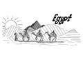 Egyptian black and white sketch with camels and desert