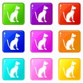 Egyptian cat icons 9 set Royalty Free Stock Photo