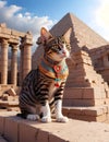 Egyptian cat sitting among ancient ruins