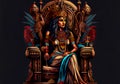 Egyptian Cleopatra sits on a throne.