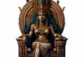 Egyptian Cleopatra sits on a throne.