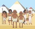 Egyptian commoners at pyramids background cartoon
