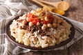 Egyptian Cuisine: kushari close-up on the plate. horizontal Royalty Free Stock Photo