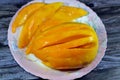 Egyptian cultivar fresh mango fruit called Beid El Agl large mangoes, commonly used in fresh juice, mango is an edible stone fruit