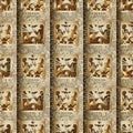 Egyptian 3d seamless pattern. African ethnic golden check background. Tribal 3d wallpaper illustration with gold greek key stripe Royalty Free Stock Photo