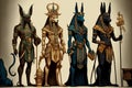 Egyptian deities including Anubis, Seth, Hathor, and Horus