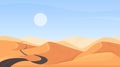 Egyptian desert natural landscape, cartoon deserted sand dunes, asphalt empty road through hills Royalty Free Stock Photo