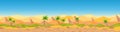 Egyptian desert Panoramic view cartoon vector illustration landscape, banner. Wide panorama sand desert background, hot