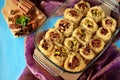 Egyptian dessert Kunafa made of kataifi dough with pistachio and pecan nuts Royalty Free Stock Photo