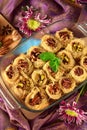 Egyptian dessert Kunafa with pistachio and pecan nuts Royalty Free Stock Photo