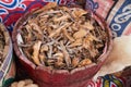 Egyptian dried herbal tea in the wicker basket