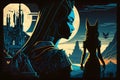 Egyptian fantasy abstract background, Egyptian goddess Bastet, black cat. Neural network generated art