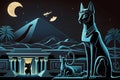 Egyptian fantasy abstract background, Egyptian goddess Bastet, black cat. Neural network generated art