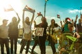 Egyptian Girls Protesting with Flags and LEAVE Sign Royalty Free Stock Photo