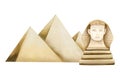 Egyptian Giza pyramids with statue of Sphinx watercolor illustration for Egypt tourism and travel designs Royalty Free Stock Photo