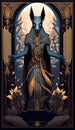 Egyptian God, Anubis God of the Dead & Mummification. AI generative illustration, art nuveau