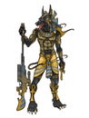 Egyptian God of death Anubis with weapons