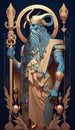 The Egyptian God, Khnum Ã¢â¬â God of Potters, representing annual flood on Nile river. AI generative poster illustration in art