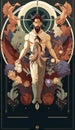 The Egyptian God, Min Ã¢â¬â God of Fertility and Harvest n Ancient Egypt. AI generative poster illustration, art nuveau style