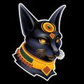 Egyptian goddess Bastet in the form of a black cat in the style of digital airbrushing