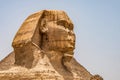 Egyptian Great Sphinx full body portrait head,with pyramids of Giza background Egypt empty with nobody. copy space Royalty Free Stock Photo