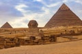 Egyptian Great Sphinx and pyramids of Giza in Cairo, Egypt Royalty Free Stock Photo