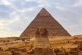 Egyptian Great Sphinx and pyramids of Giza in Cairo, Egypt Royalty Free Stock Photo