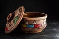 Egyptian Hand made pottery bowl in market.   on black background -. Royalty Free Stock Photo