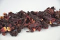 Egyptian hibiscus dry red tea (karkade) aligned pile (line) Royalty Free Stock Photo