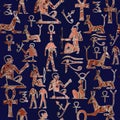 Egyptian hieroglyphs vector seamless pattern. African ethnic da Royalty Free Stock Photo