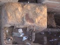 Egyptian house near Luxor - Aerial view of roof top with lady doing washing up. Royalty Free Stock Photo